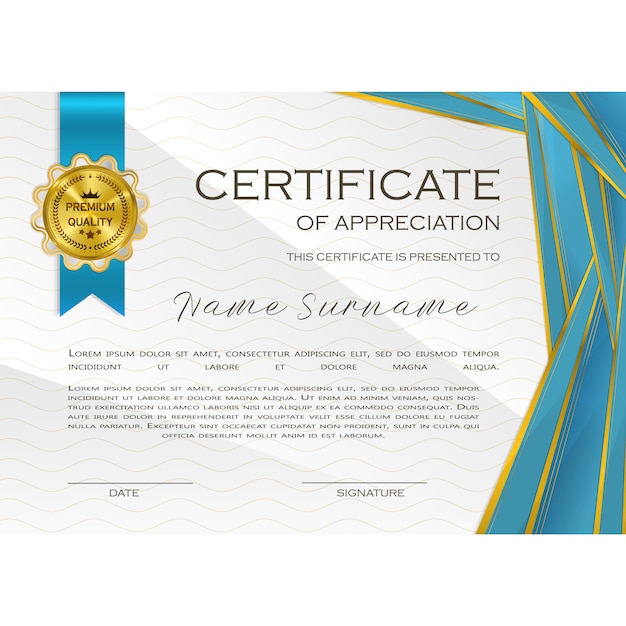 Certificado De Apreciação Com Medalha De Ouro Vetor Premium 1378