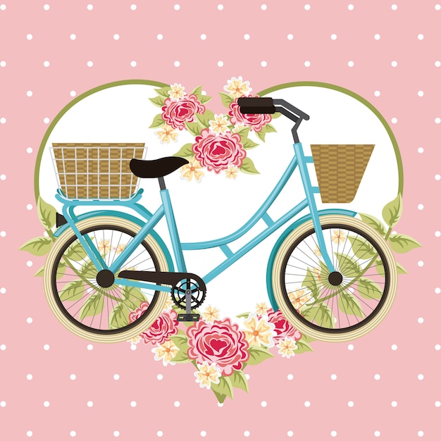 Cesta De Bicicletas Vintage Decoracao De Coracao De Flores Vetor