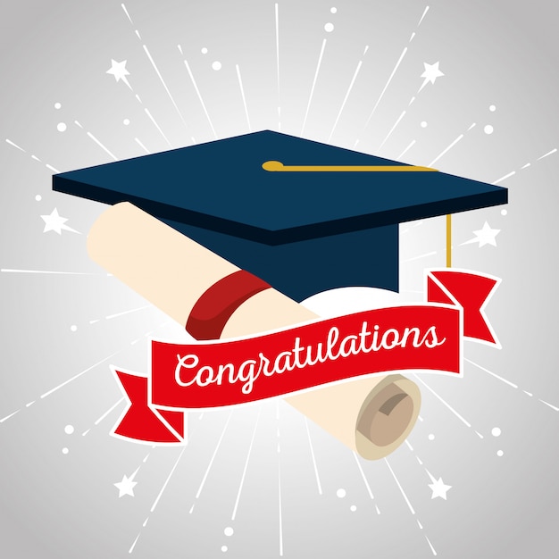 Chapéu de formatura com certificado diploma e fita Vetor grátis