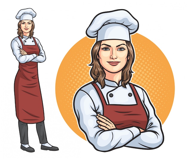 Chef feminino em pé Vetor Premium