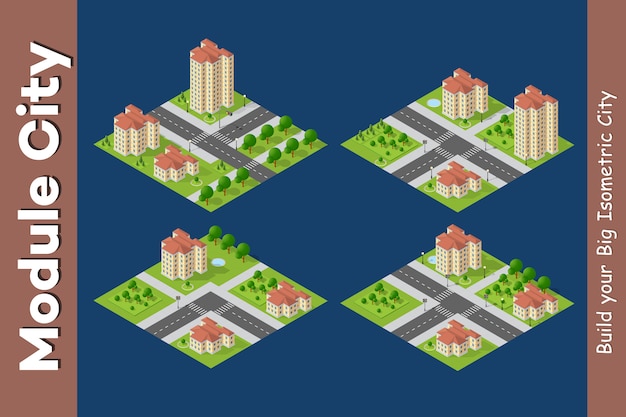 Cidade isométrica de infra-estrutura urbana Vetor Premium