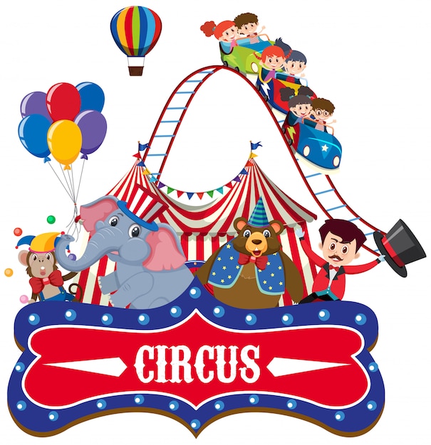 Circo com anel mestre e animais Vetor Premium