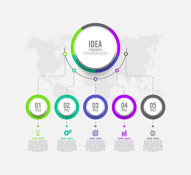 Círculo de modelo de infográfico de ideia colorido cinco etapas