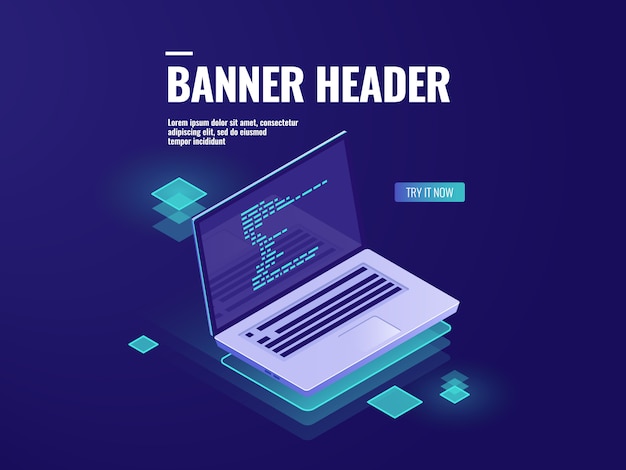 Código do programa na tela do laptop, trabalho de escritório, desenvolvimento de software e estatística de dados Vetor grátis