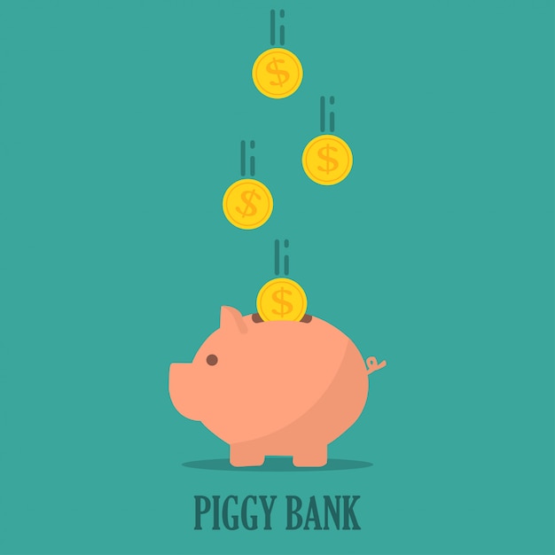 Cofrinho com moedas em um design plano. o conceito de salvar ou economizar dinheiro ou abrir um depósito bancário Vetor Premium