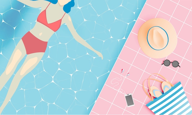 Coisas de praia estilo de arte de papel Vetor Premium