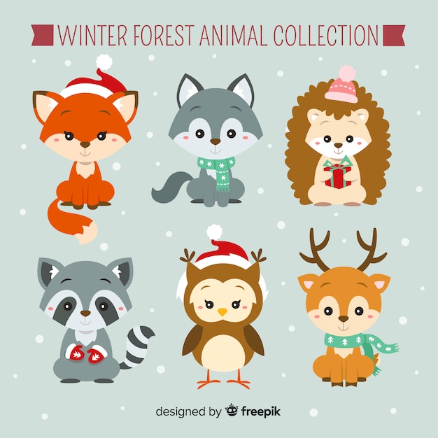 Coleção de animais da floresta de inverno Vetor grátis