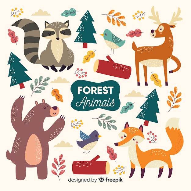 Coleção de animais de floresta de mão desenhada Vetor grátis