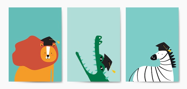 Coleção de animais fofos no vetor de estilo dos desenhos animados Vetor grátis