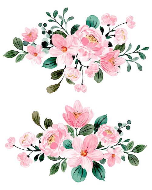 Cole O De Arranjo Floral Rosa Aquarela Vetor Premium