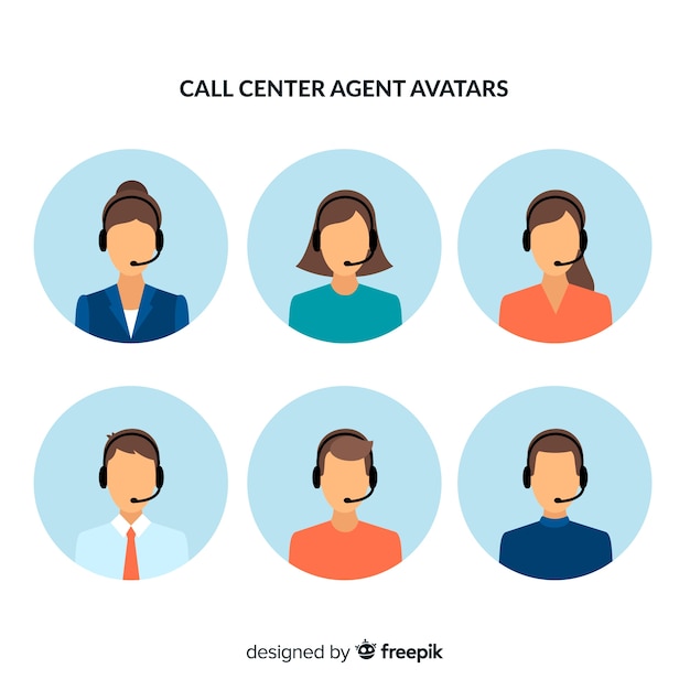 Coleção de avatar de agente de call center com design plano Vetor grátis