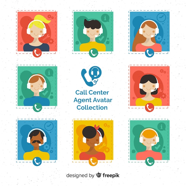 Coleção de avatar de agente de call center com design plano Vetor grátis