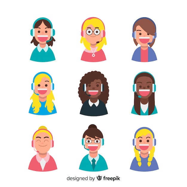 Coleção de avatar de agente de call center com design plano Vetor grátis