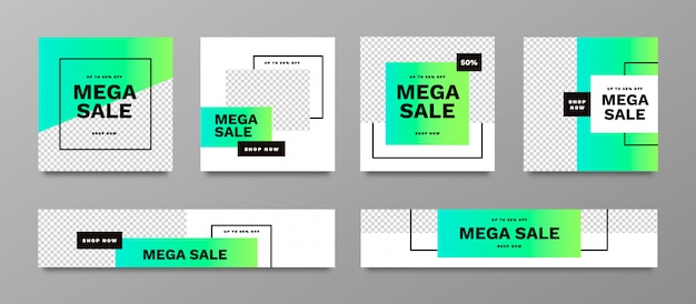 Coleção de banner de venda mega conjunto com cores vibrantes Vetor grátis
