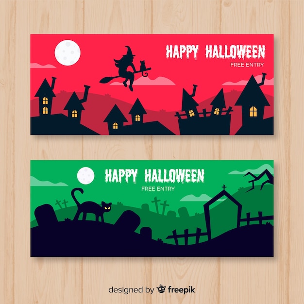 Coleção de banner web halloween com design plano Vetor grátis