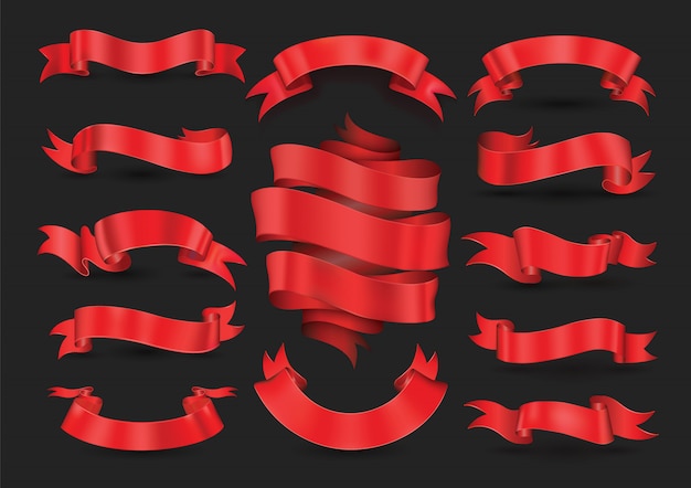Coleção de banners de fita vermelha Vetor Premium