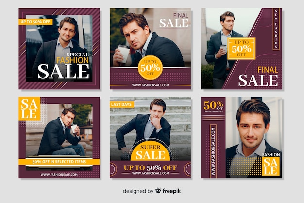 Coleção de banners do instagram de moda masculina Vetor grátis