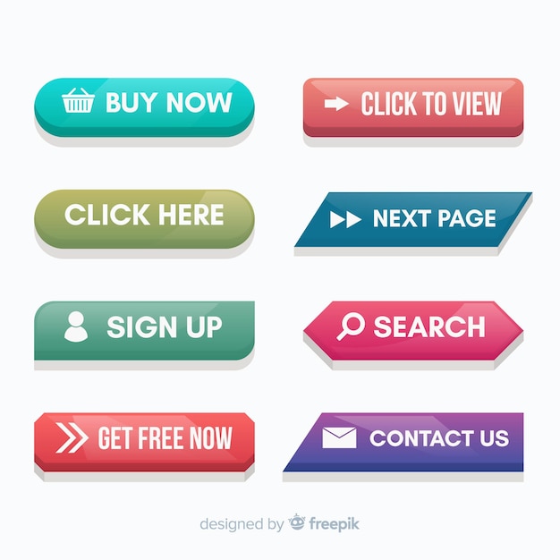 Coleção de botão colorido web design com design plano Vetor grátis