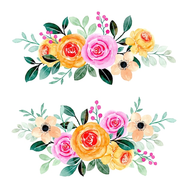 Cole O De Bouquet Floral Rosa Amarelo Com Aquarela Vetor Premium