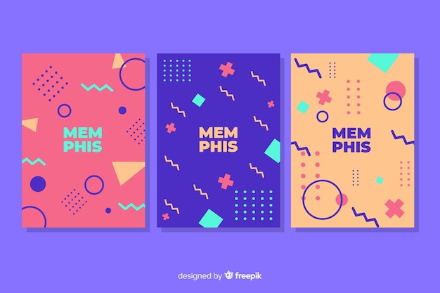 Coleção de capa de memphis com fundo magenta Vetor grátis