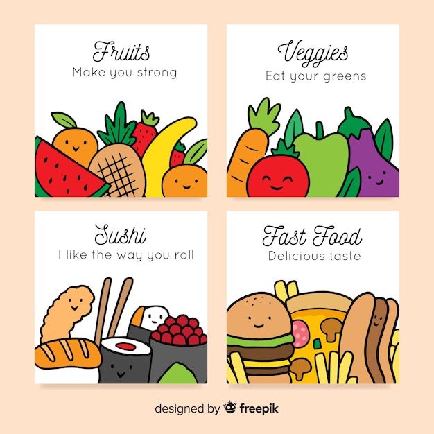 Coleção de cartão de comida Vetor grátis Coleção de cartão de comida Vetor grátis