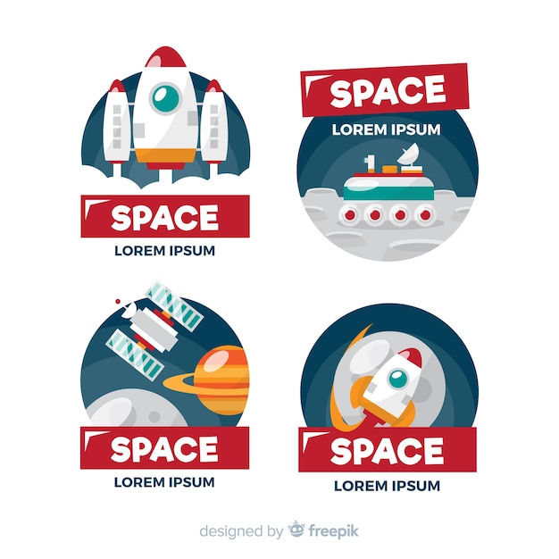 Coleção de crachá lindo espaço com design plano Vetor grátis