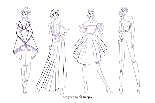 Coleção de desenhos de moda com modelos Vetor grátis