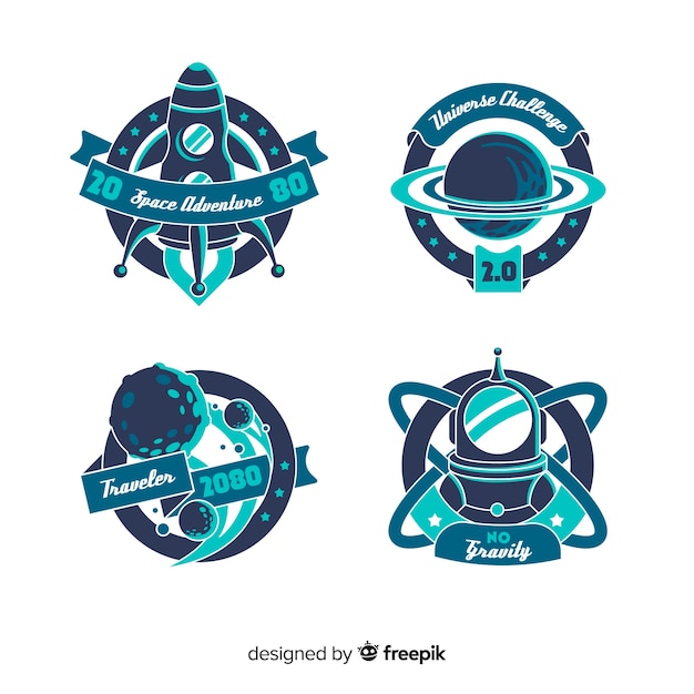 Coleção de distintivo de espaço colorido com design plano Vetor grátis