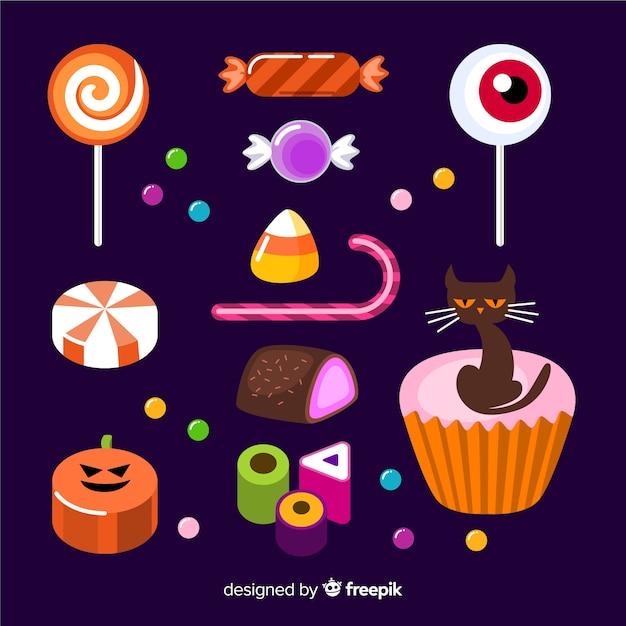 Coleção de doces de halloween design plano Vetor grátis