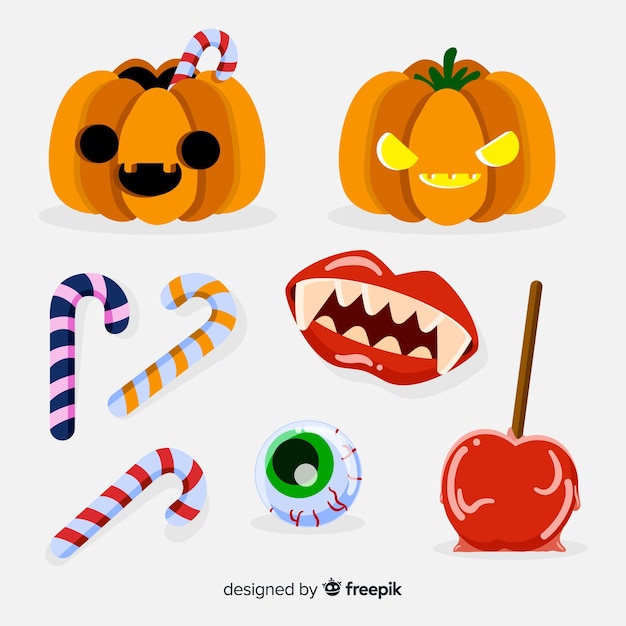 Coleção de elemento de halloween clássico com design plano Vetor grátis