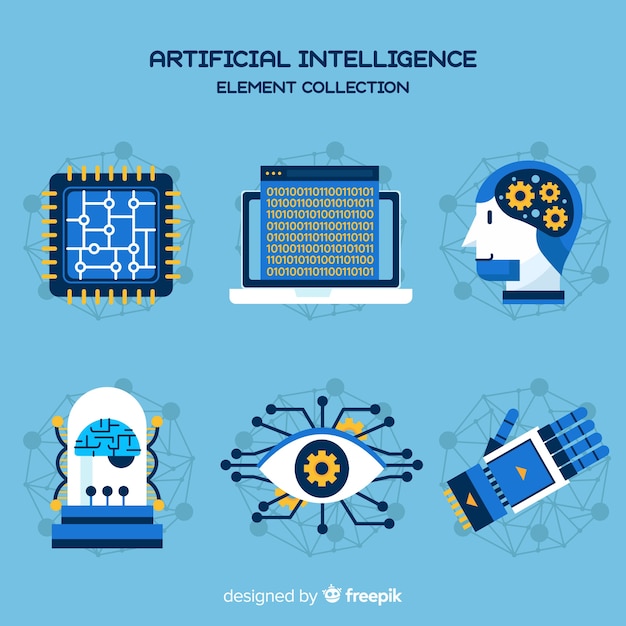 Coleção de elemento de inteligência artificial em design plano Vetor grátis
