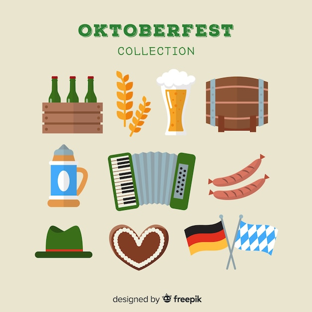 Coleção de elemento de oktoberfest clássico com design plano Vetor grátis