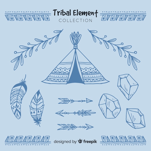 Coleção de elemento tribal desenhada de mão Vetor grátis