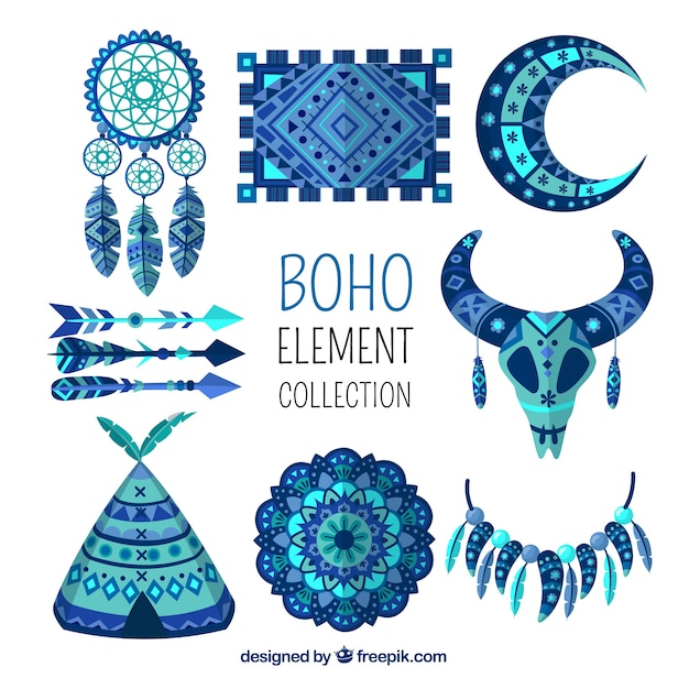 Coleção de elementos boho com design plano Vetor grátis