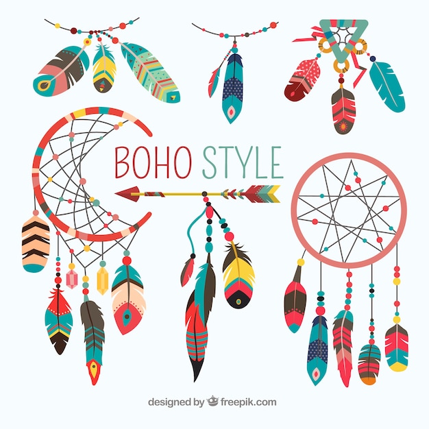 Coleção de elementos boho com design plano Vetor grátis