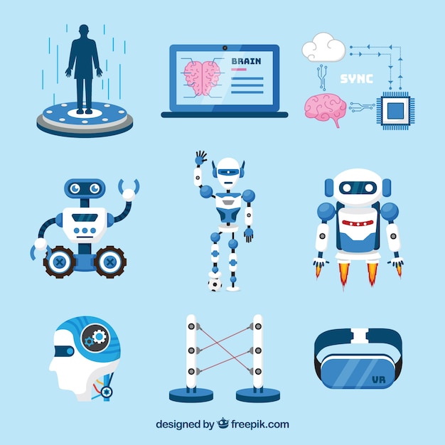 Coleção de elementos de inteligência artificial em estilo simples Vetor grátis