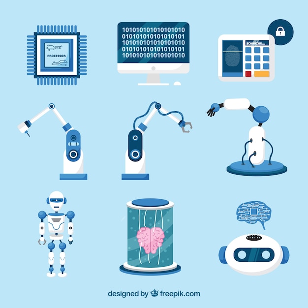 Coleção de elementos de inteligência artificial em estilo simples Vetor grátis