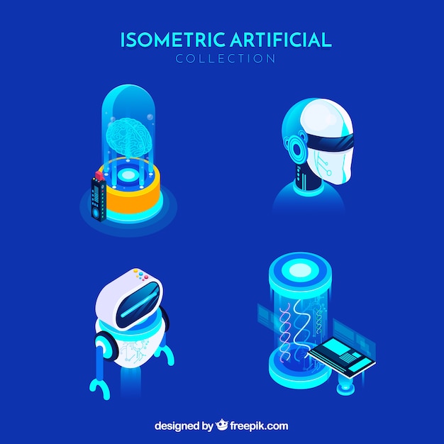 Coleção de elementos de inteligência artificial no estilo isométrico Vetor grátis