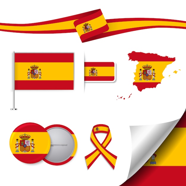 Coleção de elementos de papelaria com a bandeira de design de espanha Vetor grátis
