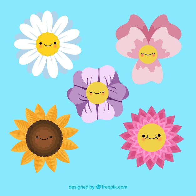 Coleção de elementos florais coloridos com design plano Vetor grátis