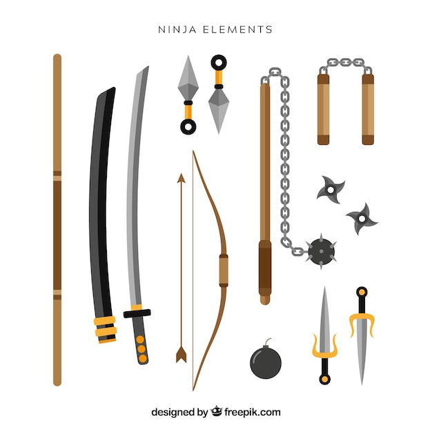 Coleção de elementos ninja com design plano Vetor grátis