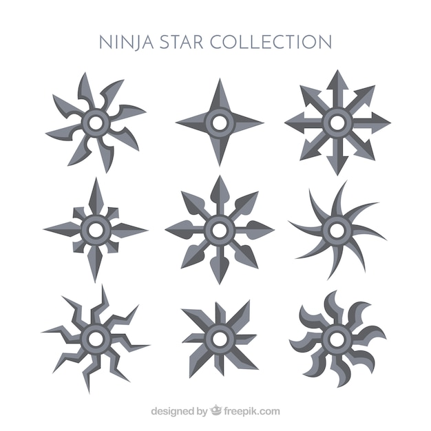 Coleção de estrelas ninja tradicional com design plano Vetor grátis