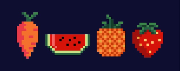 Coleção de frutas pixel art Vetor Premium