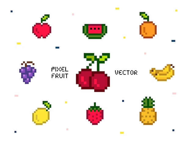 Coleção de frutas pixeladas mistas Vetor grátis
