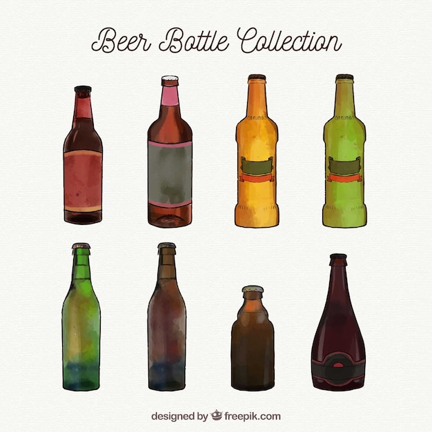 Coleção de garrafas de cerveja aquarela | Vetor Grátis