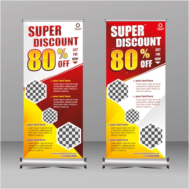 Coleção de geometria moderna vermelha e amarela permanente super venda desconto modelo de banner, oferta especial Vetor Premium