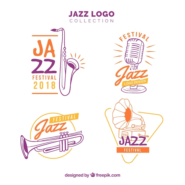 Coleção de logotipo de jazz com estilo desenhado de mão Vetor grátis