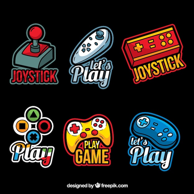Coleção de logotipo de joystick com design plano Vetor grátis