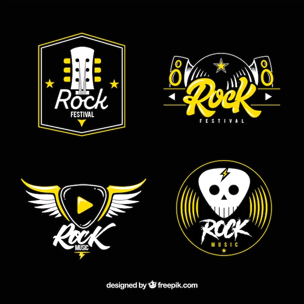 Coleção de logotipo de rock com design plano Vetor grátis