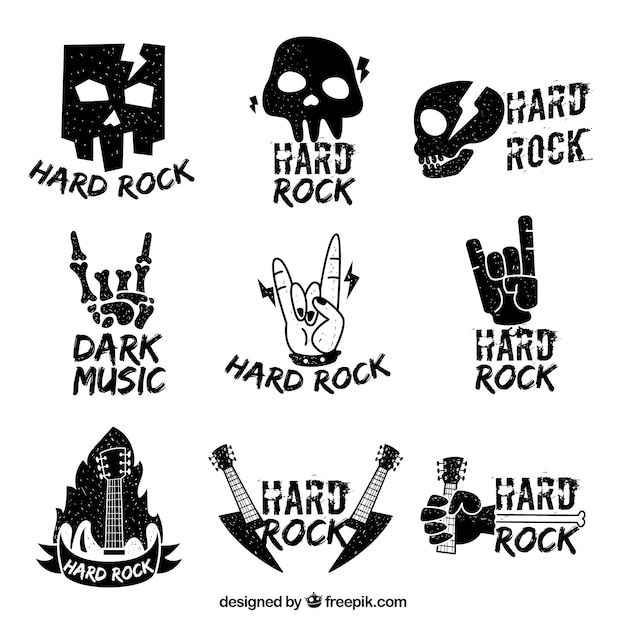 Coleção de logotipo de rock com design plano Vetor grátis